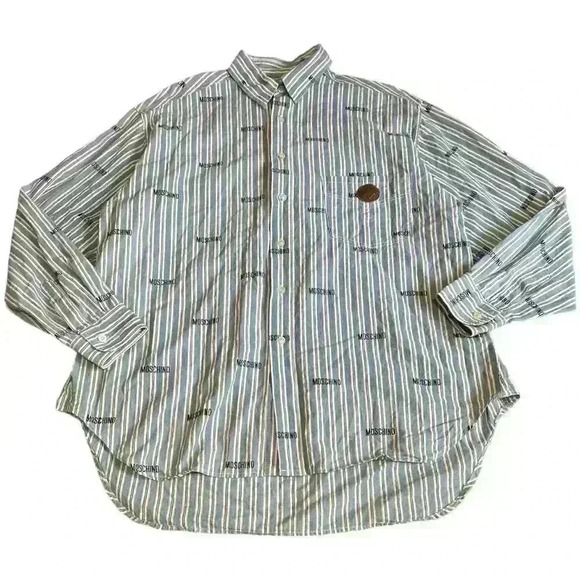Moschino Vintage 90’s Pin Stripe Peace Button Up Long Sleeve - Picture 1 of 6